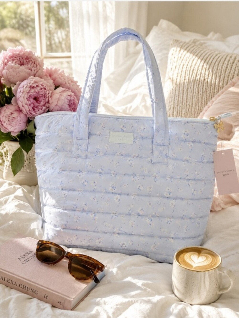 LoveShackFancy -Yoobi Everblooming Rosettes Ditsy Tote Bag Breezy Blue,Target X